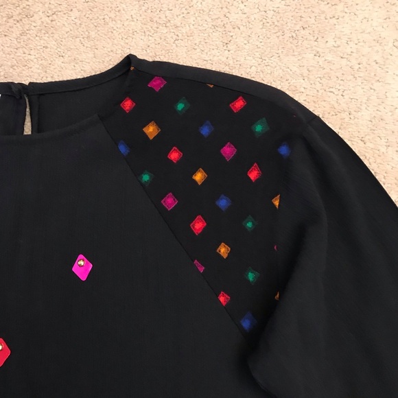 Vintage 80s Donnkenny Wearable Art Blouse Womens Small Black Made In USA Pop Art - Picture 2 of 8